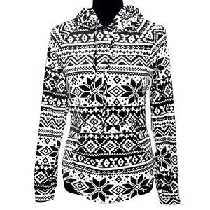 NO BOUNDARIES Black White Fair Isle Nordic Hoodie Junior's Small